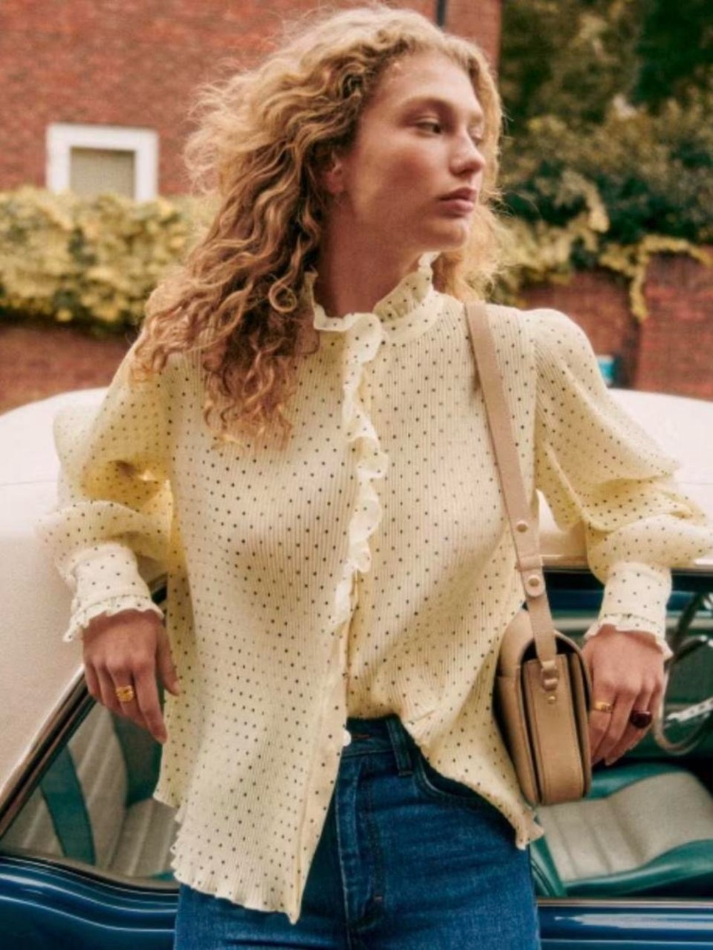Sezane Blouse Coline Pois Noir Fond Ecru